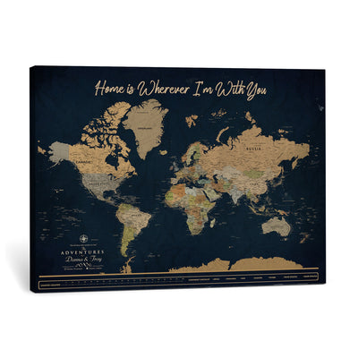 14276407-MGV-CV-36X24 - Custom Push Pin World Map Canvas Print | Personalized Travel Map Wall Art