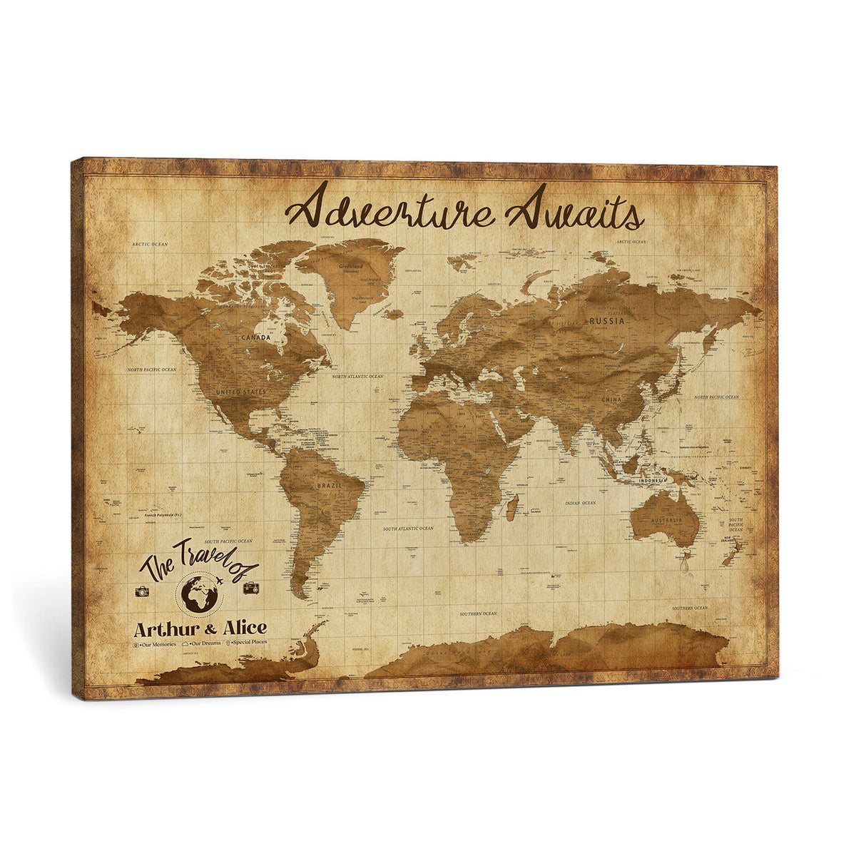 43427501-MGV-CV-36X24 - Custom Push Pin World Map Canvas Print | Personalized Travel Map Wall Art