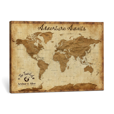 43427501-MGV-CV-36X24 - Custom Push Pin World Map Canvas Print | Personalized Travel Map Wall Art