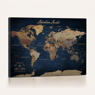 74477969-MGV-CV-36X24 - Custom Push Pin World Map Canvas | Personalized Travel Tracker | Wedding Anniversary Gift for Couples | Adventure Map Wall Art with Pins
