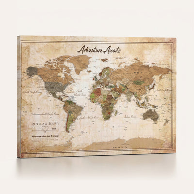 1954256765-MGV-CV-36X24 - Custom Push Pin World Map Canvas PRINT | Personalized Travel Tracker | Wedding Anniversary Gift