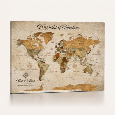 88768647-MGV-CV-36X24 - Extra Large Framed Personalize Push Pin World Map Wall Art Canvas Print for Travel Tracking