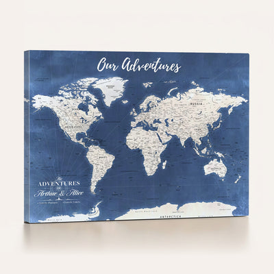 75405527-MGV-CV-36X24 - Extra Large Framed Personalize Push Pin World Map Wall Art Canvas Print for Travel Tracking - NEWMAP-113A