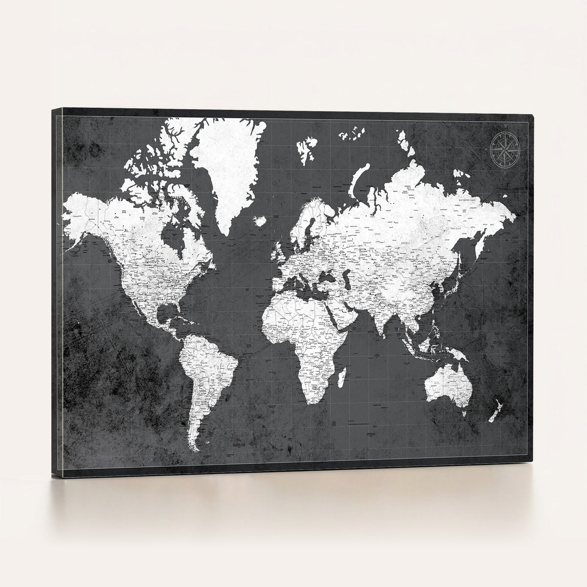 78574966-MGV-CV-36X24 - Extra Large Framed Personalize Push Pin World Map Wall Art Canvas Print for Travel Tracking - NEWMAP-128