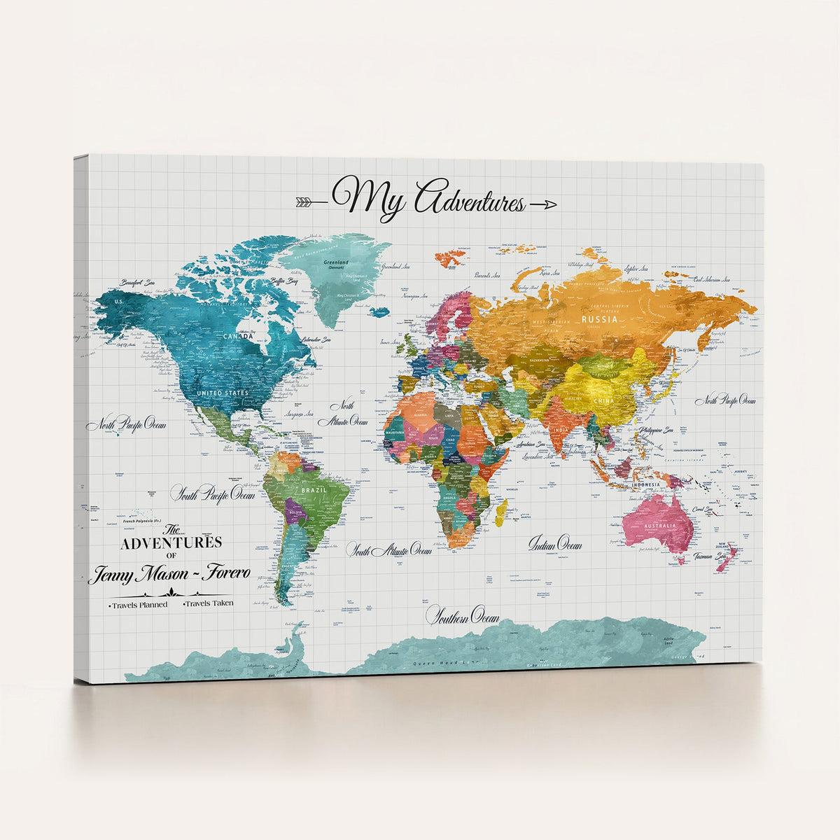 66743043-MGV-CV-36X24 - Extra Large Framed Personalize Push Pin World Map Wall Art Canvas Print for Travel Tracking - NEWMAP-131