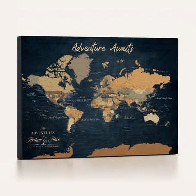13350960-MGV-CV-36X24 - Extra Large Framed Personalize Push Pin World Map Wall Art Canvas Print for Travel Tracking