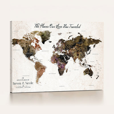 18074626D3D-MGV-CV-36X24 - Extra Large Framed Personalized Push Pin World Map Wall Art Canvas Print for Travel Tracking