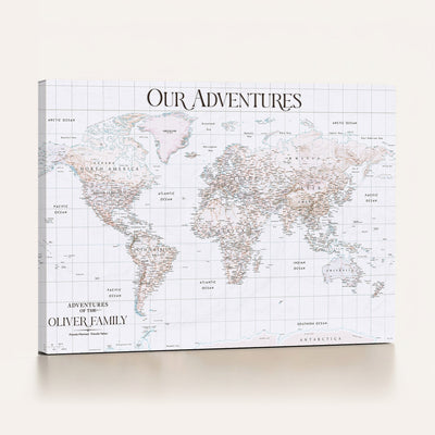 18074626D3DD-MGV-CV-36X24 - Extra Large Framed Personalized Push Pin World Map Wall Art Canvas Print for Travel Tracking