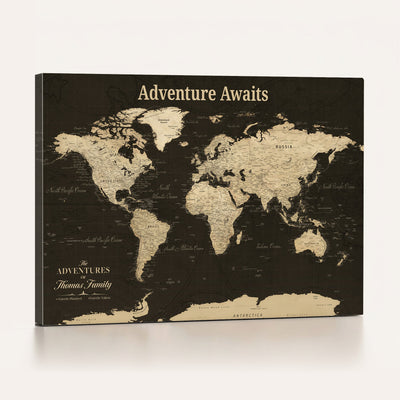 Custom Beige Modern World Travel Map Wall Art with Pins, Family Travel Tracker, Dining Room and Entryway Decor