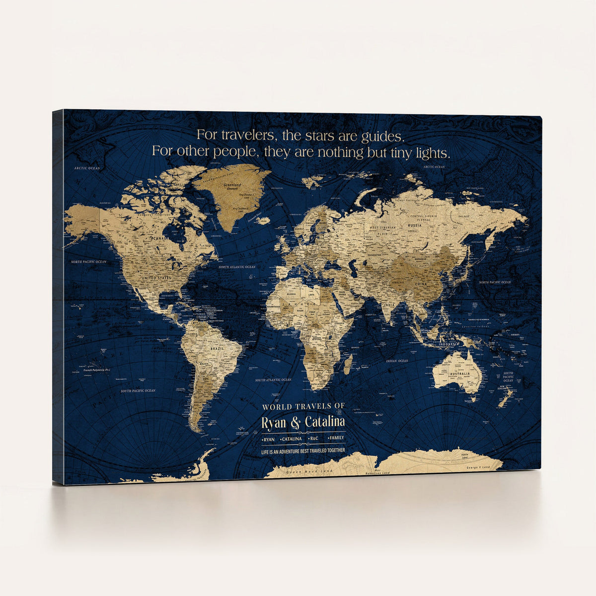 71667510D-MGV-CV-36X24 - Custom Push Pin World Map Wall Art Canvas Print | Personalized Travel Tracker with Pins Framed Large for Home and Office Decor