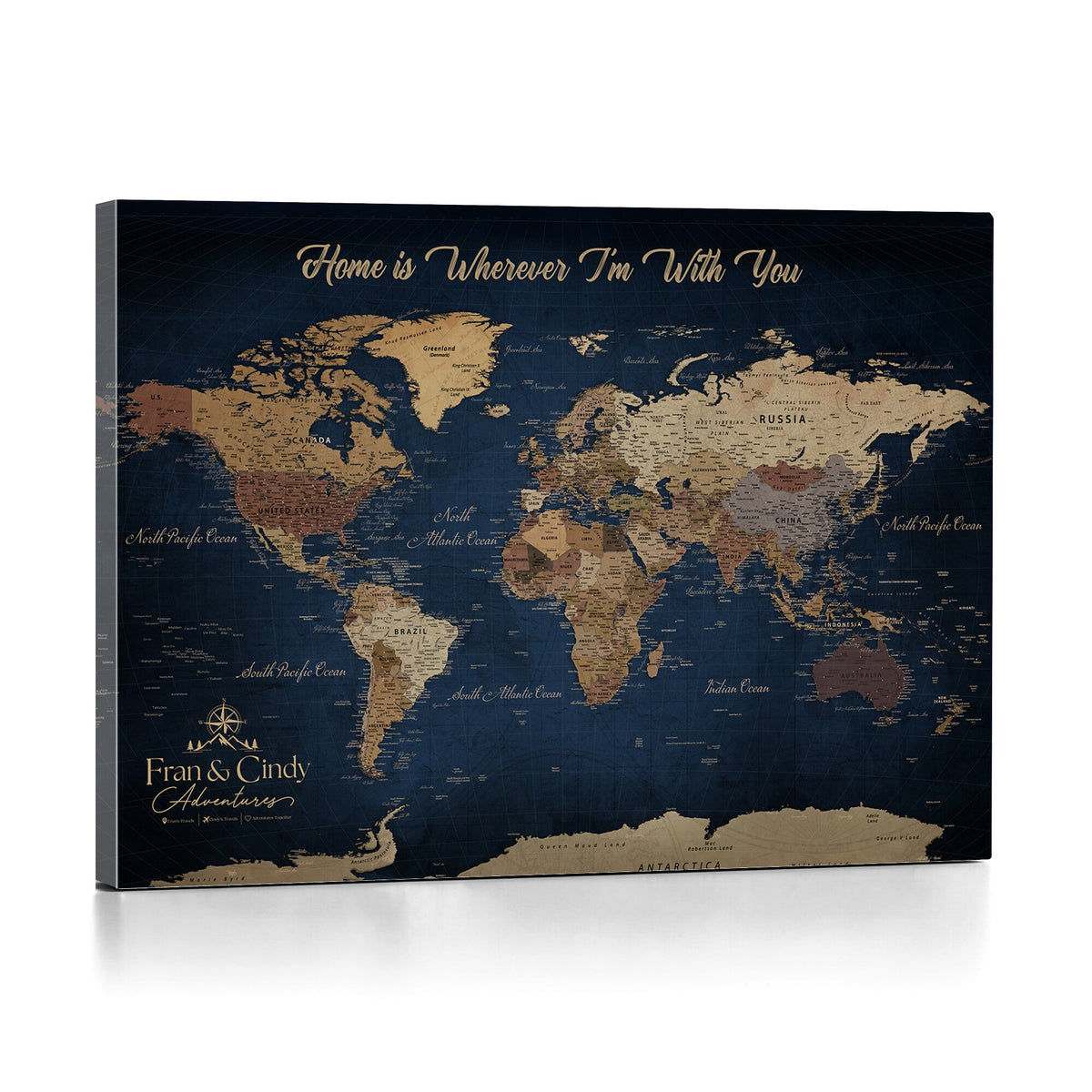 57774467-MGV-CV-36X24 - Custom Push Pin World Map Wall Art Canvas Print – Personalized Travel Tracker with Pins Framed Large for Home and Office Decor