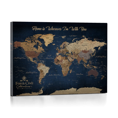 57774467-MGV-CV-36X24 - Custom Push Pin World Map Wall Art Canvas Print – Personalized Travel Tracker with Pins Framed Large for Home and Office Decor