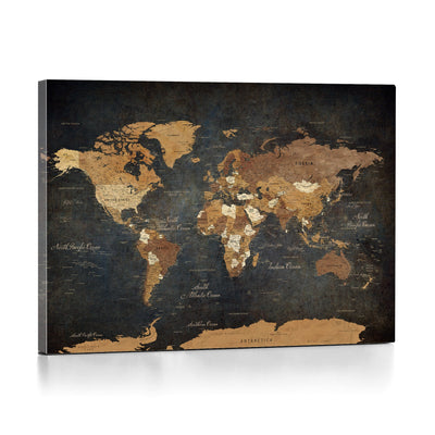 40660012D-MGV-CV-36X24 - Custom Push Pin World Map Wall Art Canvas Print – Personalized Travel Tracker with Pins Framed Large for Home and Office Decor