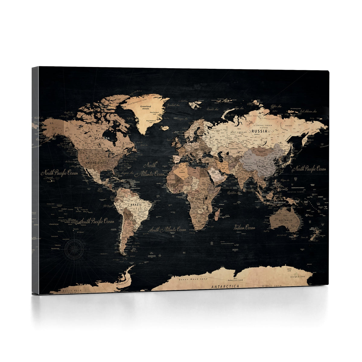 55335455D-MGV-CV-36X24 - Custom Push Pin World Map Wall Art Canvas Print – Personalized Travel Tracker with Pins Framed Large for Home and Office Decor