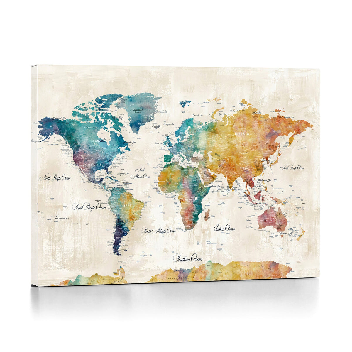 53654999D-MGV-CV-36X24 - Custom Push Pin World Map Wall Art Canvas Print – Personalized Travel Tracker with Pins Framed Large for Home and Office Decor