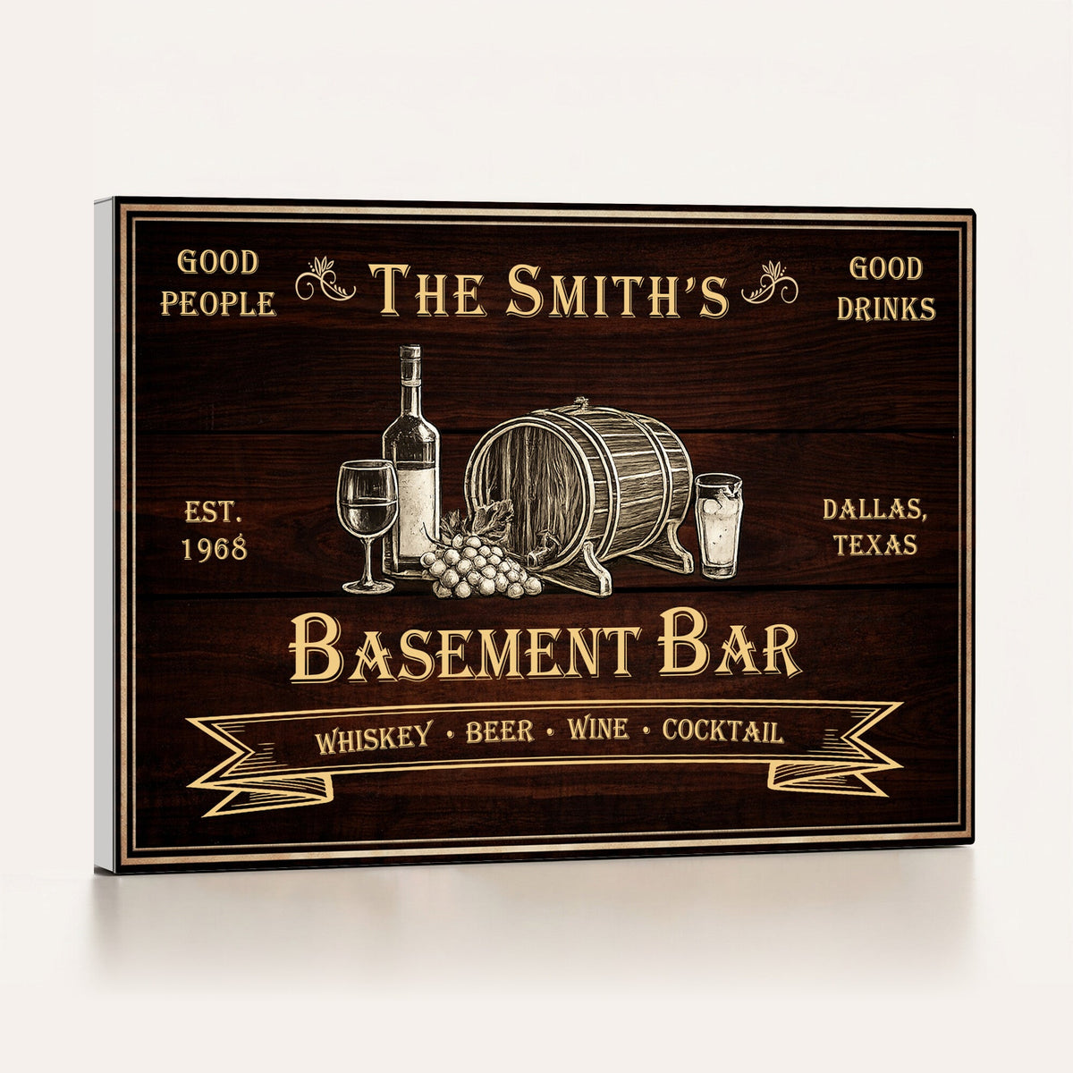 Custom Basement Bar Sign Canvas, Personalized Family Home Bar Wall Art