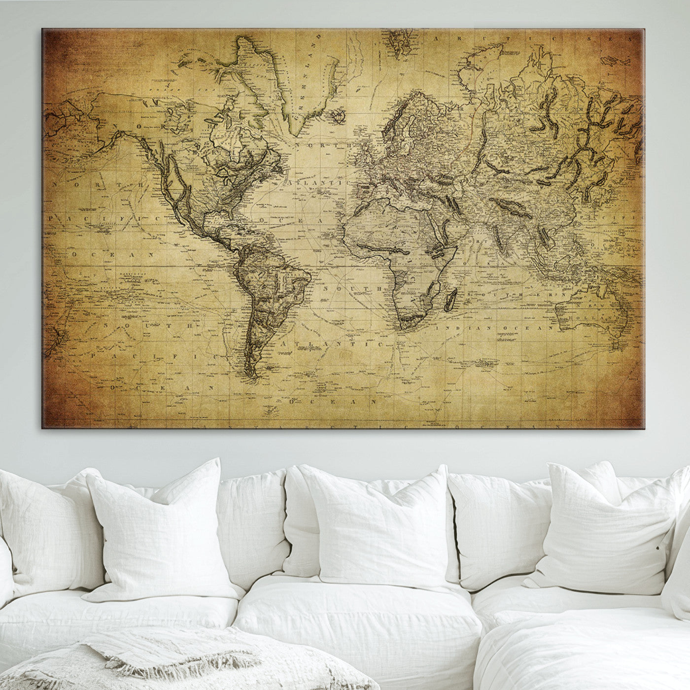 Push Pin World Map Canvas Print – Framed Wall Art for Couples to Track Their Travels – Anniversary Gift or Home Adventure Decor