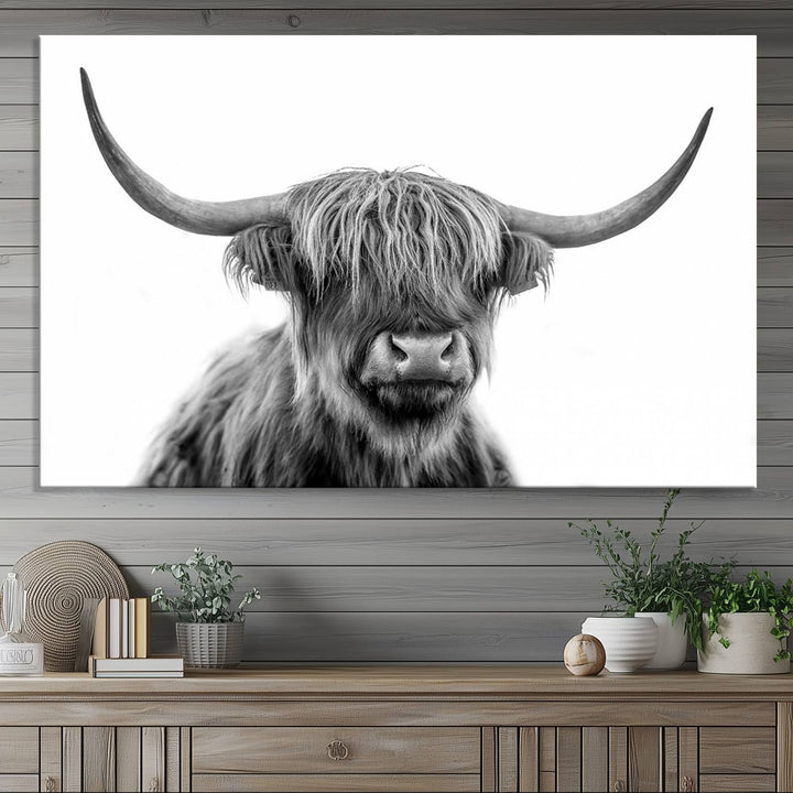 Scottish Highland Cow Cattle Art Print Wall Art Canvas Print for Farmhouse Decor, Framed Scottish Highland Cow Canvas