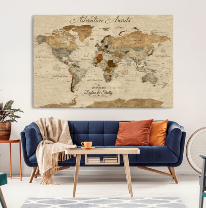29054239-MGV-CV-36X24-Personalized World Map Print - Customizable Push Pin Framed World Map Print on Canvas - Custom Quote on Map Print