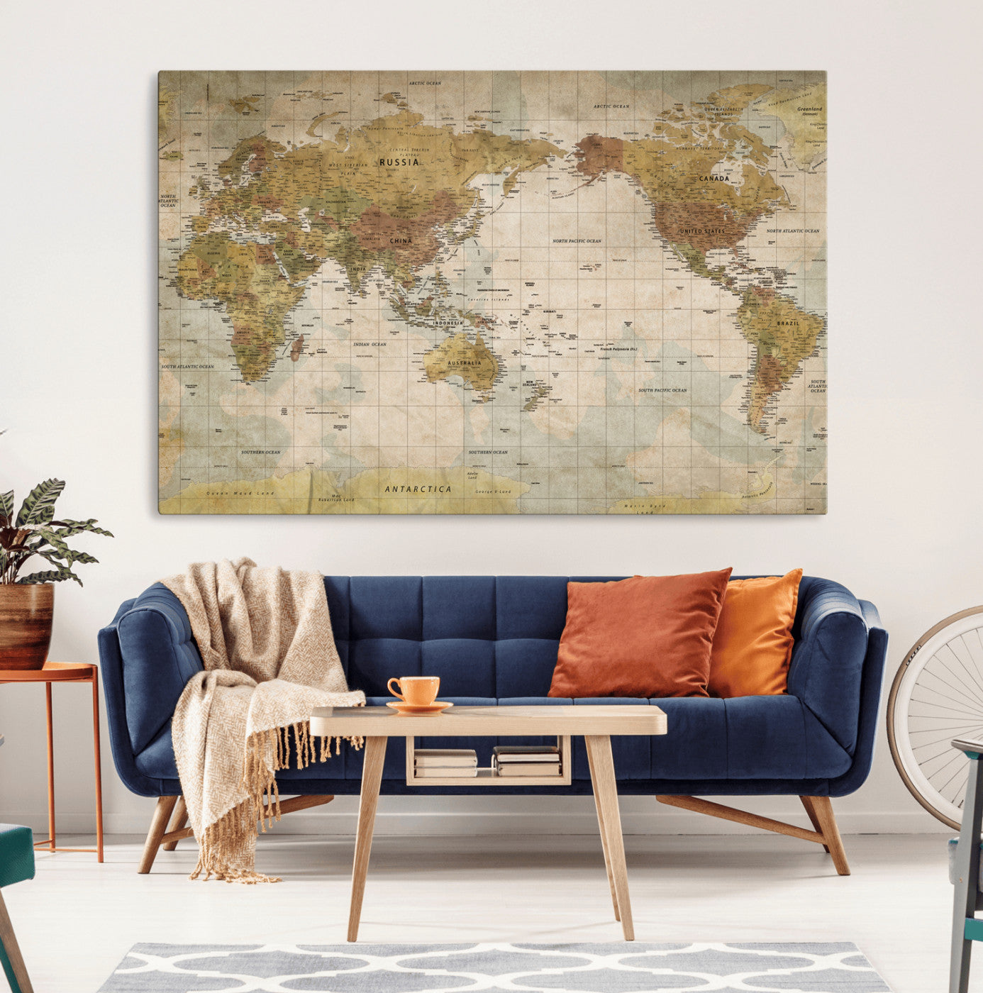 73306535-MGV-CV-36X24-Custom Push Pin World Map Wall Canvas Print – Personalized Travel Tracker for Anniversy Gift – Framed Custom Quotie Canvas for Home Office Decor