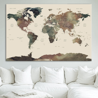 Push Pin World Map Canvas Print – Framed Wall Art for Couples to Track Their Travels – Anniversary Gift or Home Adventure Decor