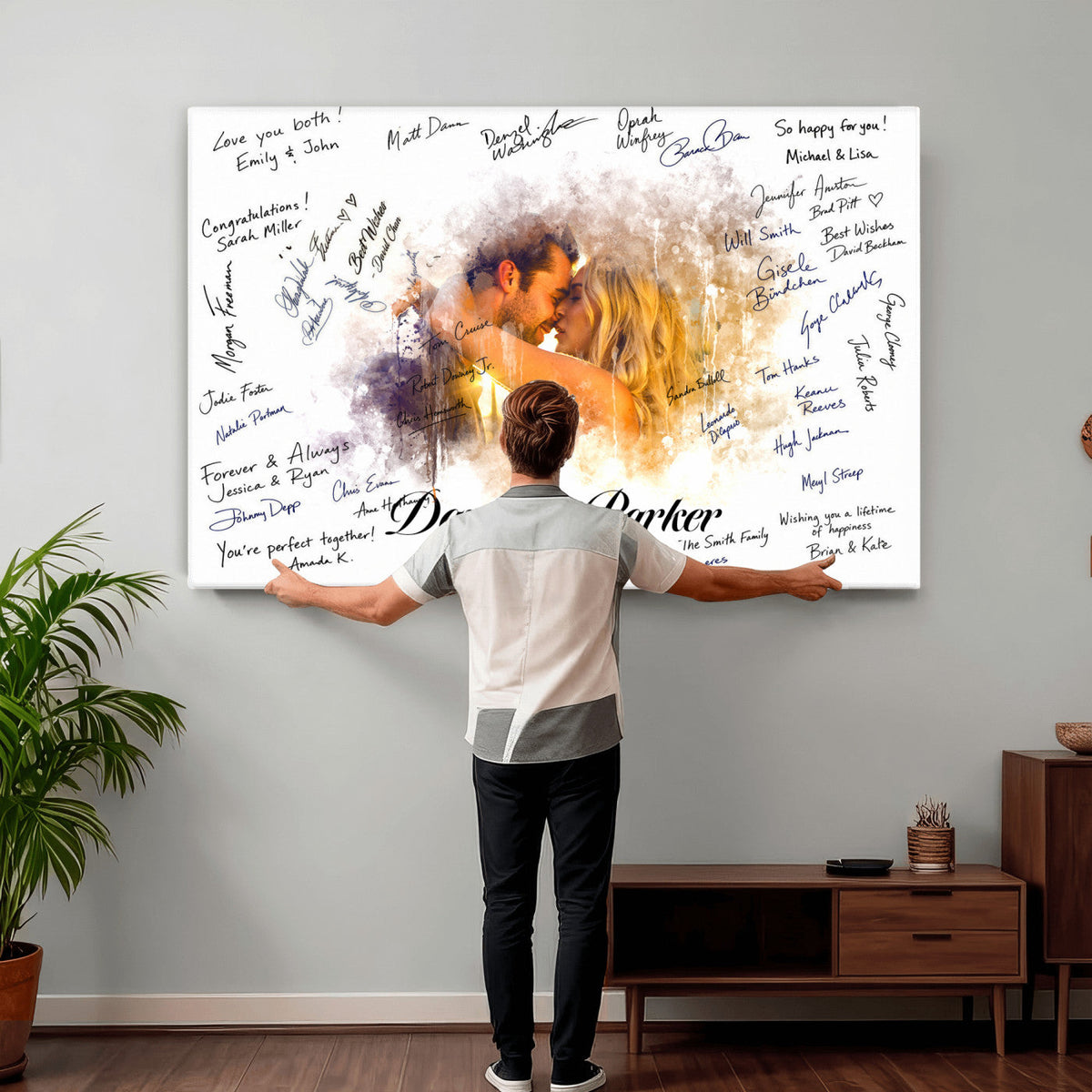 74713307-MGV-CV-36X24 - Wedding Guest Book Alternative Wall Art Canvas Print, Personalized Couple Photo Guestbook Wedding Signature Poster, Custom Couple Photo Guestbook Canvas, Bridal Shower Reception Decor