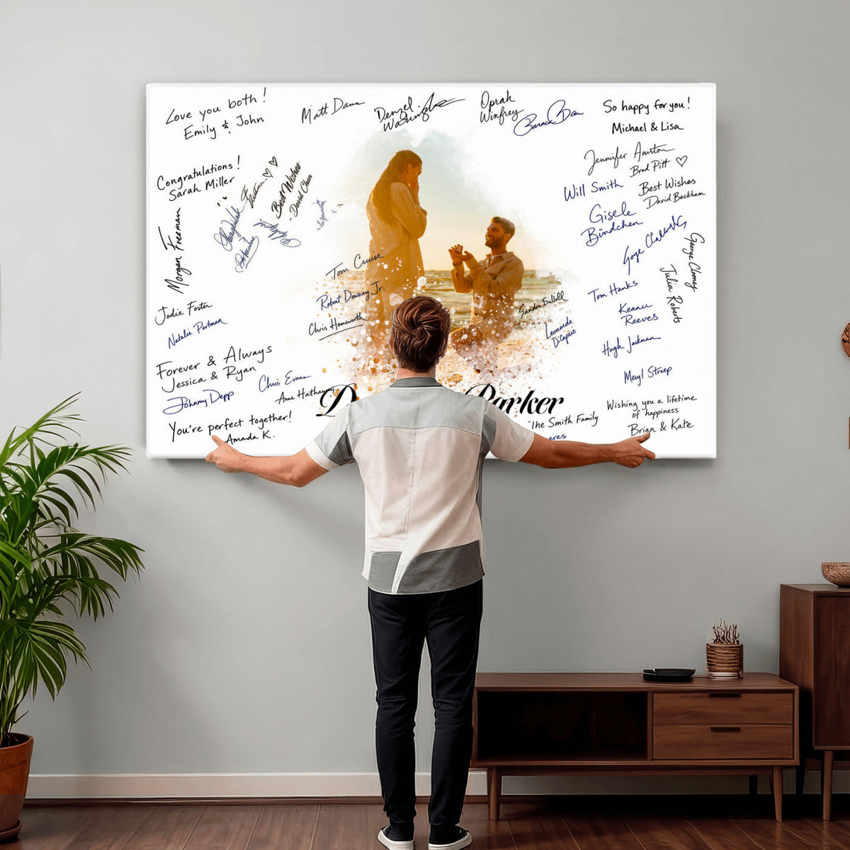 75692697-MGV-CV-36X24 - Wedding Guest Book Alternative Wall Art Canvas Print, Personalized Couple Photo Guestbook Wedding Signature Poster, Custom Couple Photo Guestbook Canvas, Bridal Shower Reception Decor
