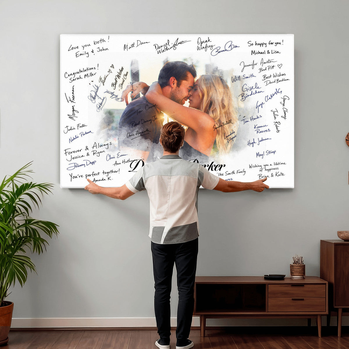 14788122-MGV-CV-36X24 - Wedding Guest Book Alternative Wall Art Canvas Print, Personalized Couple Photo Guestbook Wedding Signature Poster, Custom Couple Photo Guestbook Canvas, Bridal Shower Reception Decor
