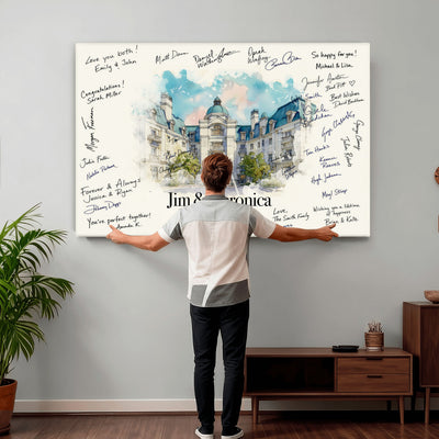 92760374-MGV-CV-36X24 - Wedding Guest Book Alternative Wall Art Canvas Print, Personalized Couple Photo Guestbook Wedding Signature Poster, Custom Couple Photo Guestbook Canvas
