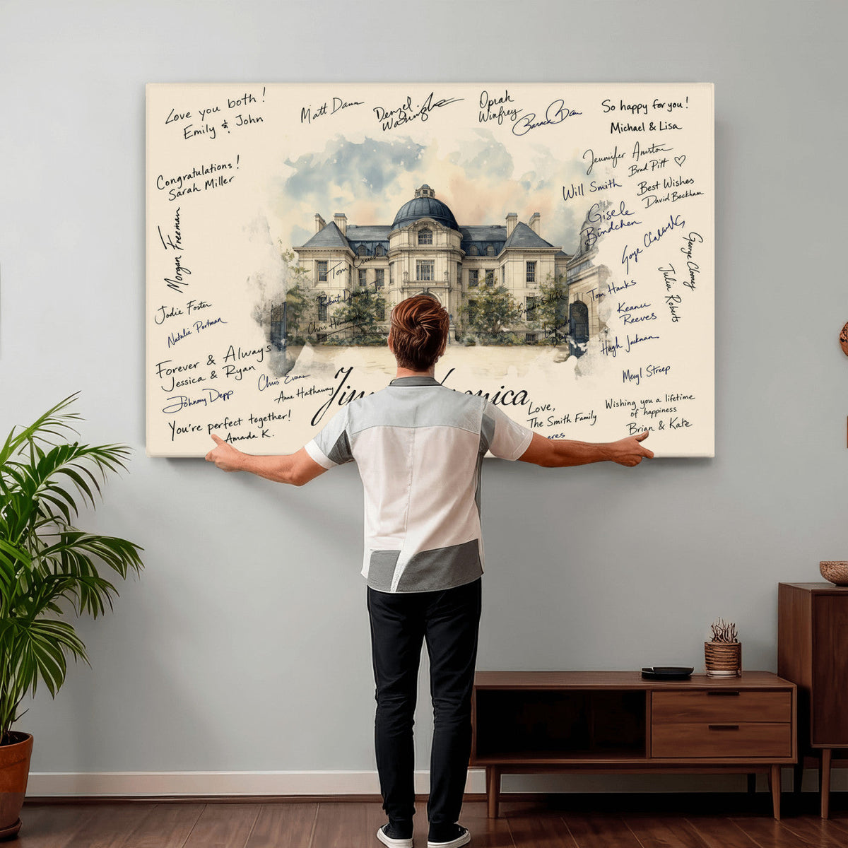 17002059-MGV-CV-36X24 - Wedding Guest Book Alternative Wall Art Canvas Print, Personalized Couple Photo Guestbook