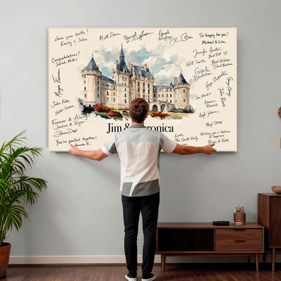 55883547-MGV-CV-36X24 - Wedding Guest Book Alternative Wall Art Canvas Print, Personalized Couple Photo Guestbook Wedding Signature Poster, Custom Couple Photo Guestbook Canvas