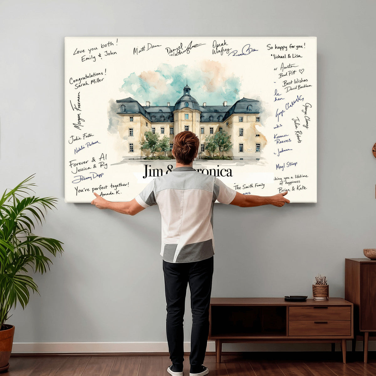 13409147-MGV-CV-36X24 - Wedding Guest Book Alternative Wall Art Canvas Print, Personalized Couple Photo Guestbook Wedding Signature Poster, Custom Couple Photo Guestbook Canvas