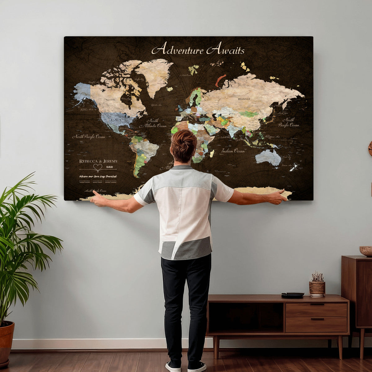 95753799-MGV-CV-36X24 - Custom Push Pin World Map Canvas Print | Personalized Travel Map Wall Art