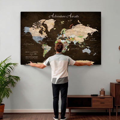 95753799-MGV-CV-36X24 - Custom Push Pin World Map Canvas Print | Personalized Travel Map Wall Art