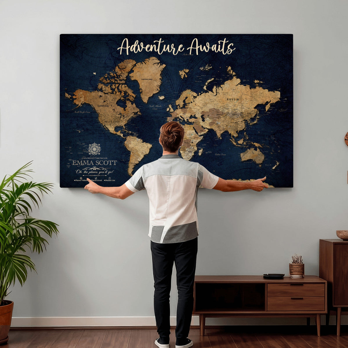 44399597-MGV-CV-36X24 - Custom Push Pin World Map Canvas Print | Personalized Travel Map Wall Art