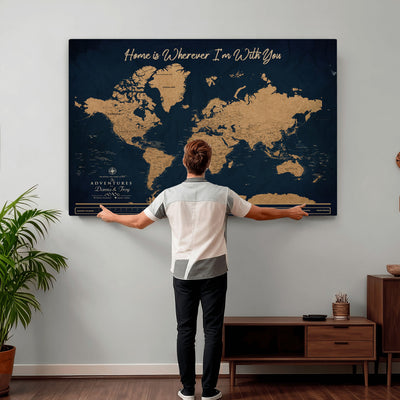 45598170-MGV-CV-36X24 - Custom Push Pin World Map Canvas Print | Personalized Travel Map Wall Art