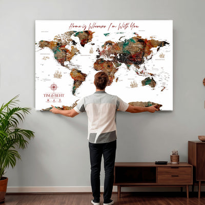 116MESUT-MGV-CV-36X24 - Custom Push Pin World Map Canvas Print | Personalized Travel Map Wall Art