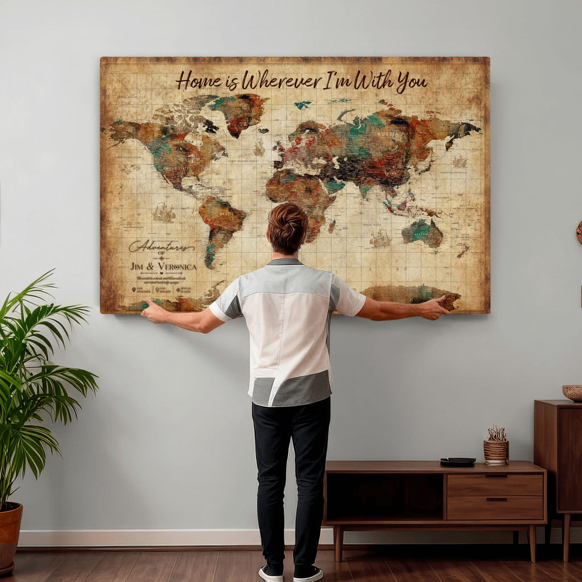 48389322-MGV-CV-36X24 - Custom Push Pin World Map Canvas Print | Personalized Travel Map Wall Art