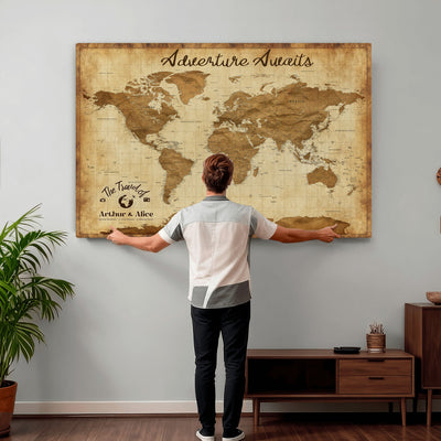 43427501-MGV-CV-36X24 - Custom Push Pin World Map Canvas Print | Personalized Travel Map Wall Art