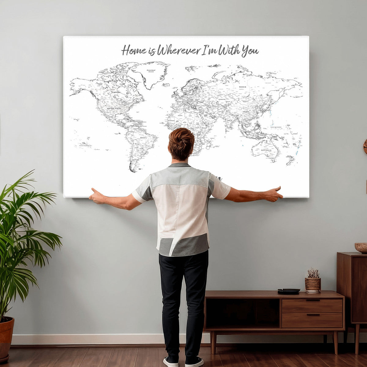 84721465-MGV-CV-36X24 - Custom Push Pin World Map Canvas Print | Personalized Travel Map Wall Art
