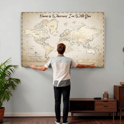 40086720-MGV-CV-36X24 - Custom Push Pin World Map Canvas Print | Personalized Travel Map Wall Art