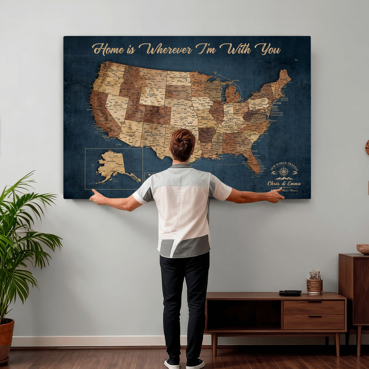 87620242N-MGV-CV-36X24 - Personalized USA Push Pin Travel Map Wall Art Canvas Print | Custom United States Map, Push Pin Map - USA Bucket List Map
