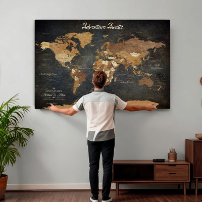 195425676576-MGV-CV-36X24 - Custom Push Pin World Map Canvas PRINT | Personalized Travel Tracker | Wedding Anniversary Gift