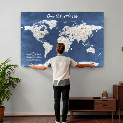 75405527-MGV-CV-36X24 - Extra Large Framed Personalize Push Pin World Map Wall Art Canvas Print for Travel Tracking - NEWMAP-113A