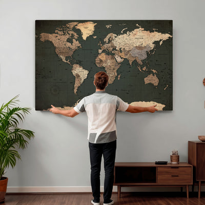 42327656-MGV-CV-36X24 - Extra Large Framed Personalize Push Pin World Map Wall Art Canvas Print for Travel Tracking - NEWMAP-116