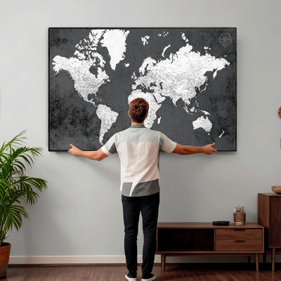 78574966-MGV-CV-36X24 - Extra Large Framed Personalize Push Pin World Map Wall Art Canvas Print for Travel Tracking - NEWMAP-128
