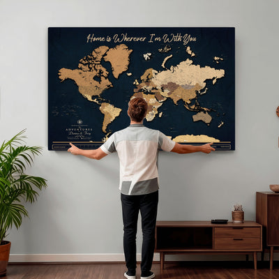 13903533-MGV-CV-36X24 - Extra Large Framed Personalize Push Pin World Map Wall Art Canvas Print for Travel Tracking - NEWMAP-152