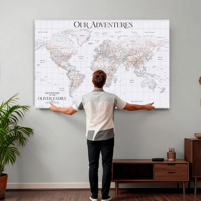 18074626D3DD-MGV-CV-36X24 - Extra Large Framed Personalized Push Pin World Map Wall Art Canvas Print for Travel Tracking