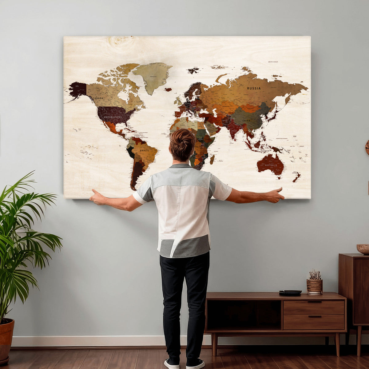 35728547D-MGV-CV-36X24 - Custom Push Pin World Map Wall Art Canvas Print – Personalized Travel Tracker with Pins Framed Large for Home and Office Decor