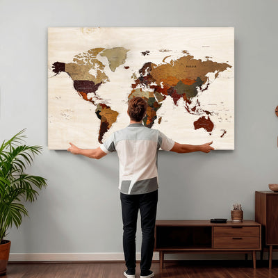 35728547D-MGV-CV-36X24 - Custom Push Pin World Map Wall Art Canvas Print – Personalized Travel Tracker with Pins Framed Large for Home and Office Decor